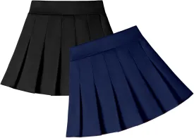 2 Pack Toddler Baby Girls Pleated Skirt Baby Girls Uniform Skirt Built in Shorts Tennis Casual Skorts for Little Kid
