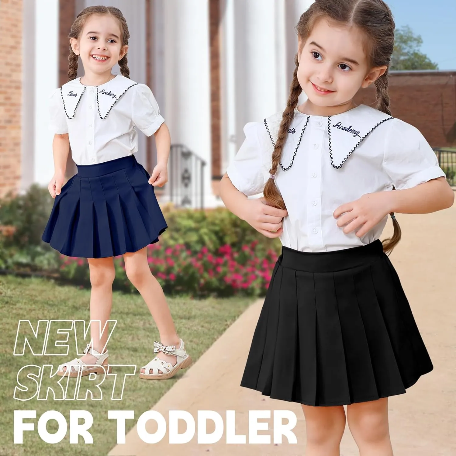 2 Pack Toddler Baby Girls Pleated Skirt Baby Girls Uniform Skirt Built in Shorts Tennis Casual Skorts for Little Kid
