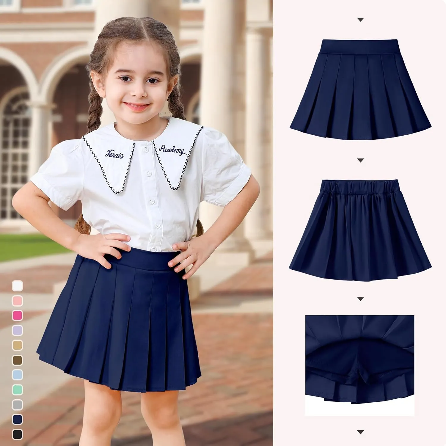 2 Pack Toddler Baby Girls Pleated Skirt Baby Girls Uniform Skirt Built in Shorts Tennis Casual Skorts for Little Kid