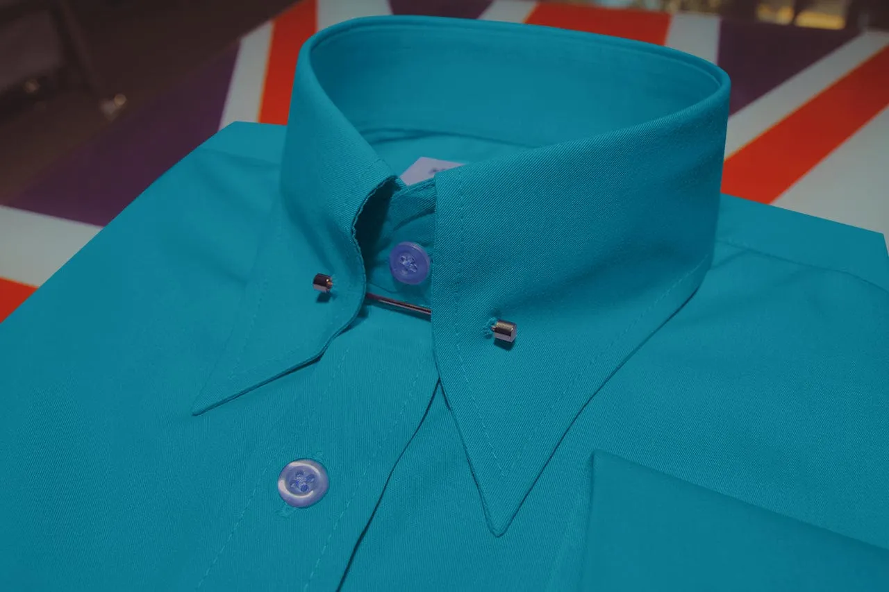 60s Style Deep Sky Blue Pin Collar Shirt