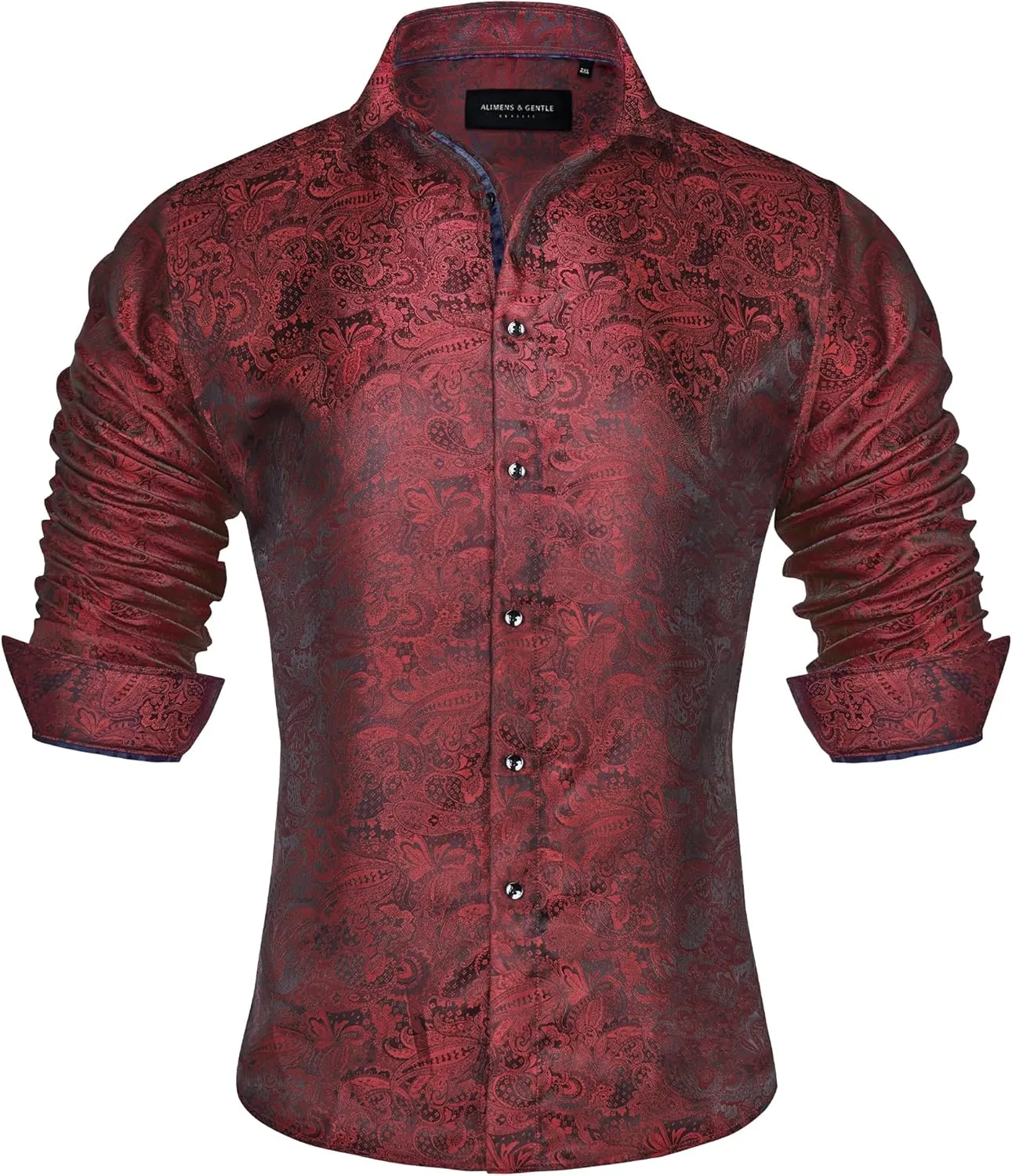 Alimens & Gentle Mens Paisley Shirts Dress Shirt for Men Western Cowboy Shirt Long Sleeve Button Down Shirt Wedding Party