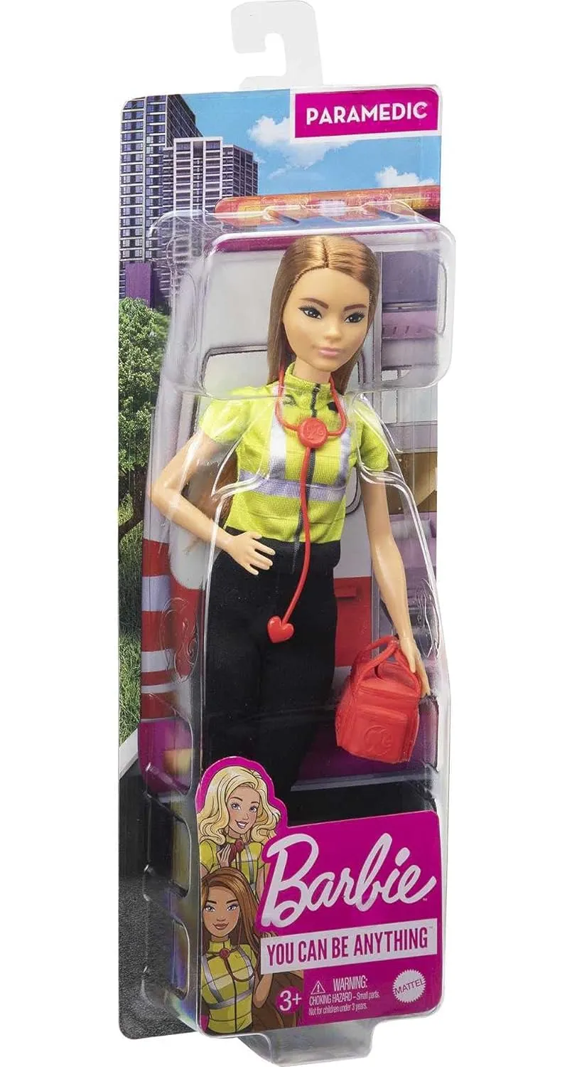 Barbie Paramedic Petite 12 Inch Fashion Doll with Brunette Hair, Stethoscope, Medical Bag & Accessories