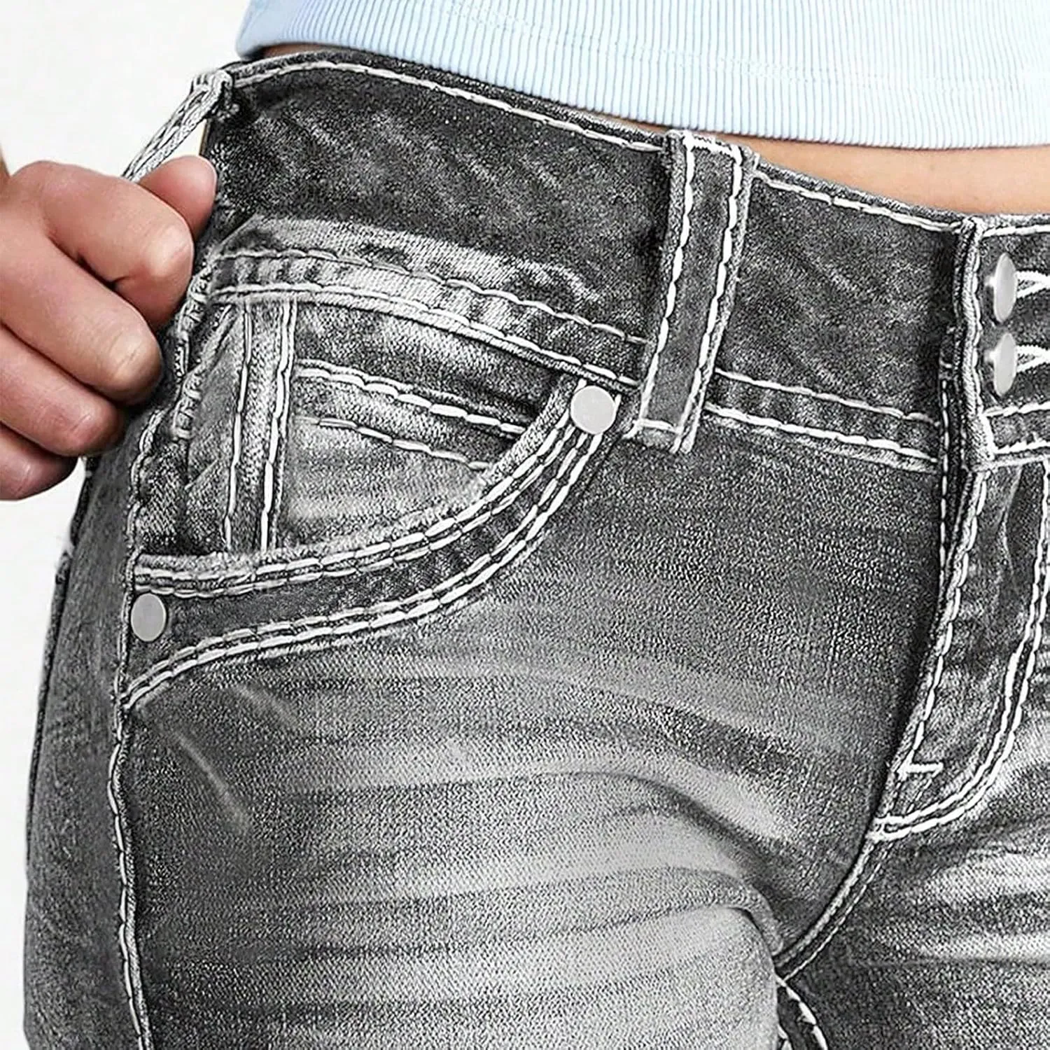 Bootcut Jeans for Women Low Rise Vintage Distressed Jeans 90S Flare Denim Trousers with Pockets Denim Ankle Pants