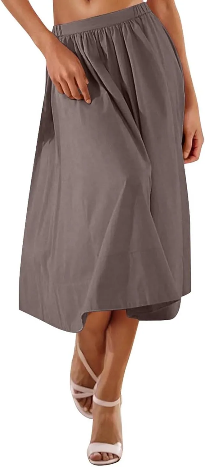 Casual Maxi Skirt for Women Summer Boho Elastic High Waist A-Line Dress Flowy Ruffle Swing Tiered Long Beach Skirt