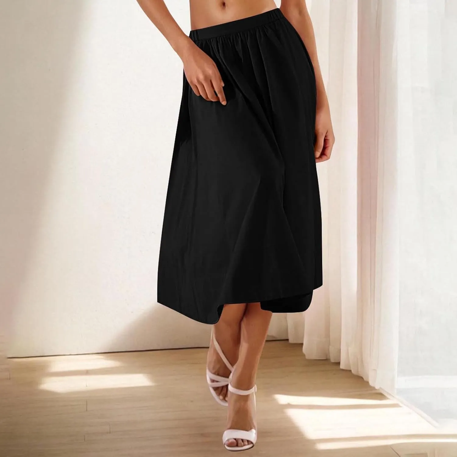 Casual Maxi Skirt for Women Summer Boho Elastic High Waist A-Line Dress Flowy Ruffle Swing Tiered Long Beach Skirt
