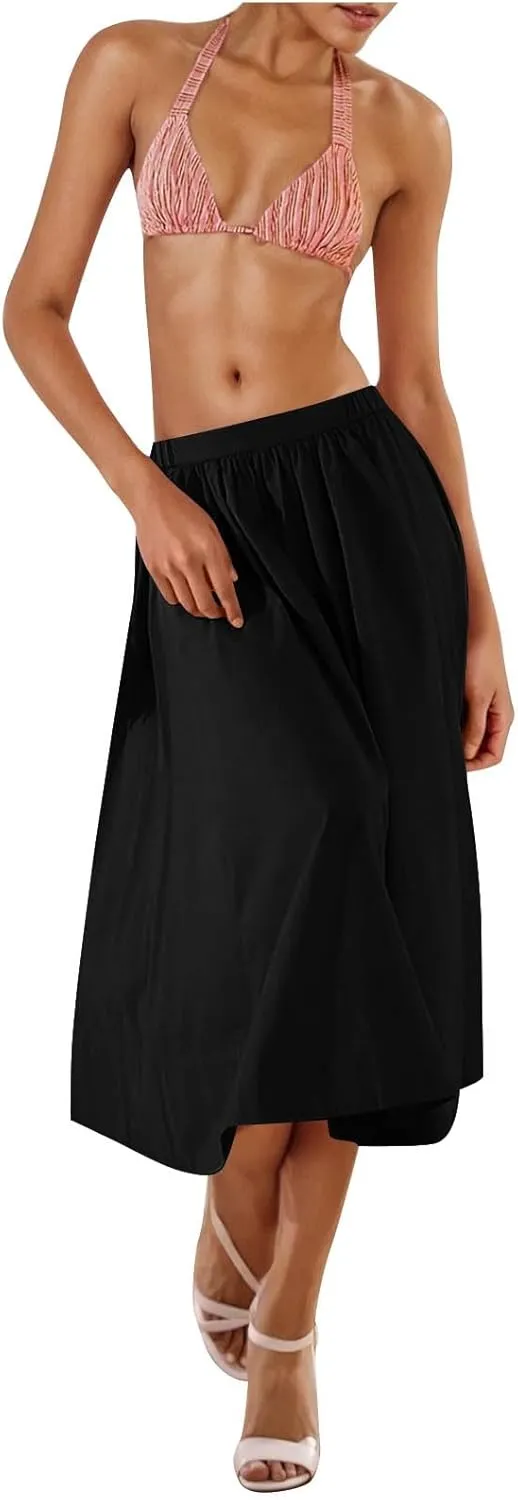 Casual Maxi Skirt for Women Summer Boho Elastic High Waist A-Line Dress Flowy Ruffle Swing Tiered Long Beach Skirt