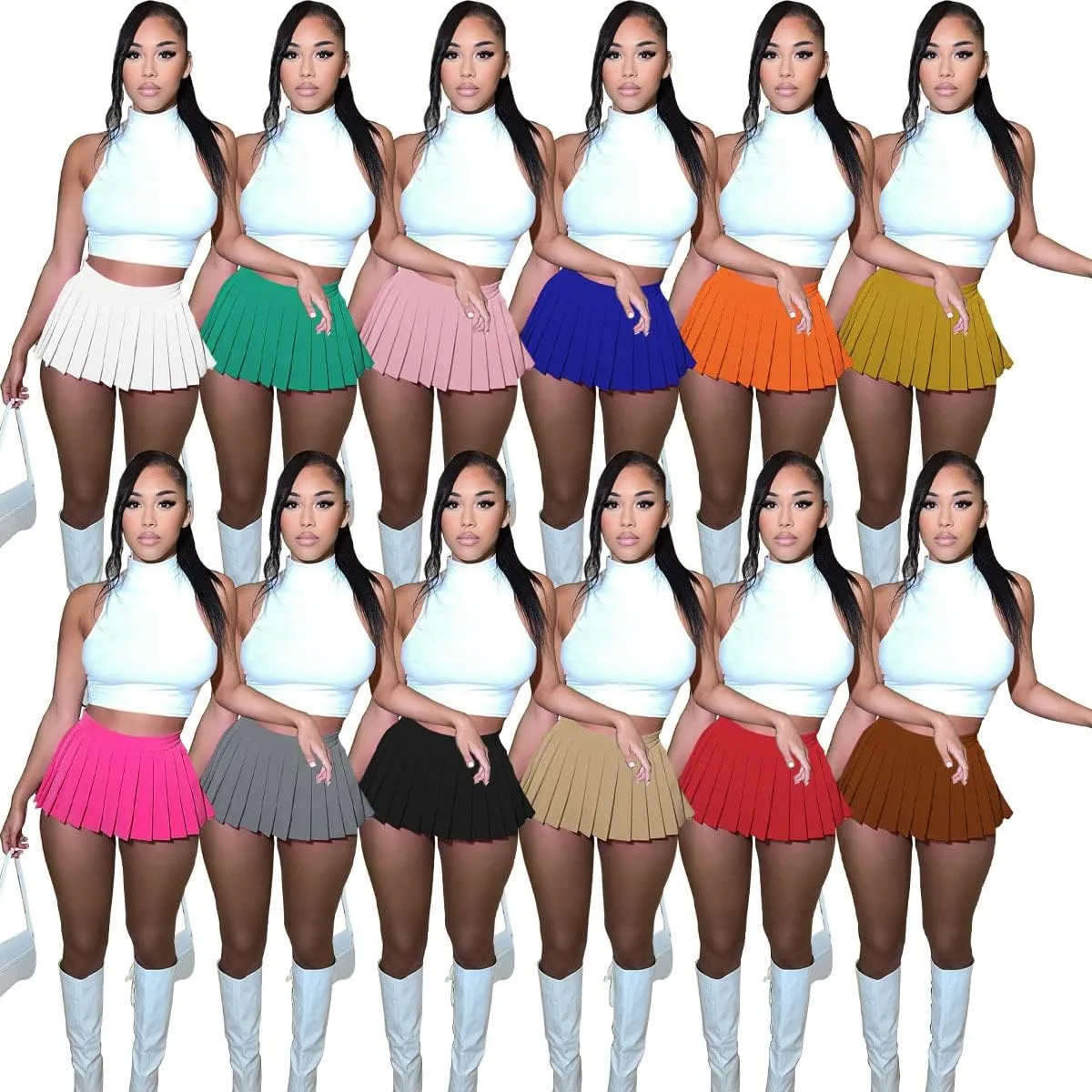 CCIGO Women's Y2k Girl High Waisted Pleated Tennis Skirt School Mini A-Line Skater Skirts