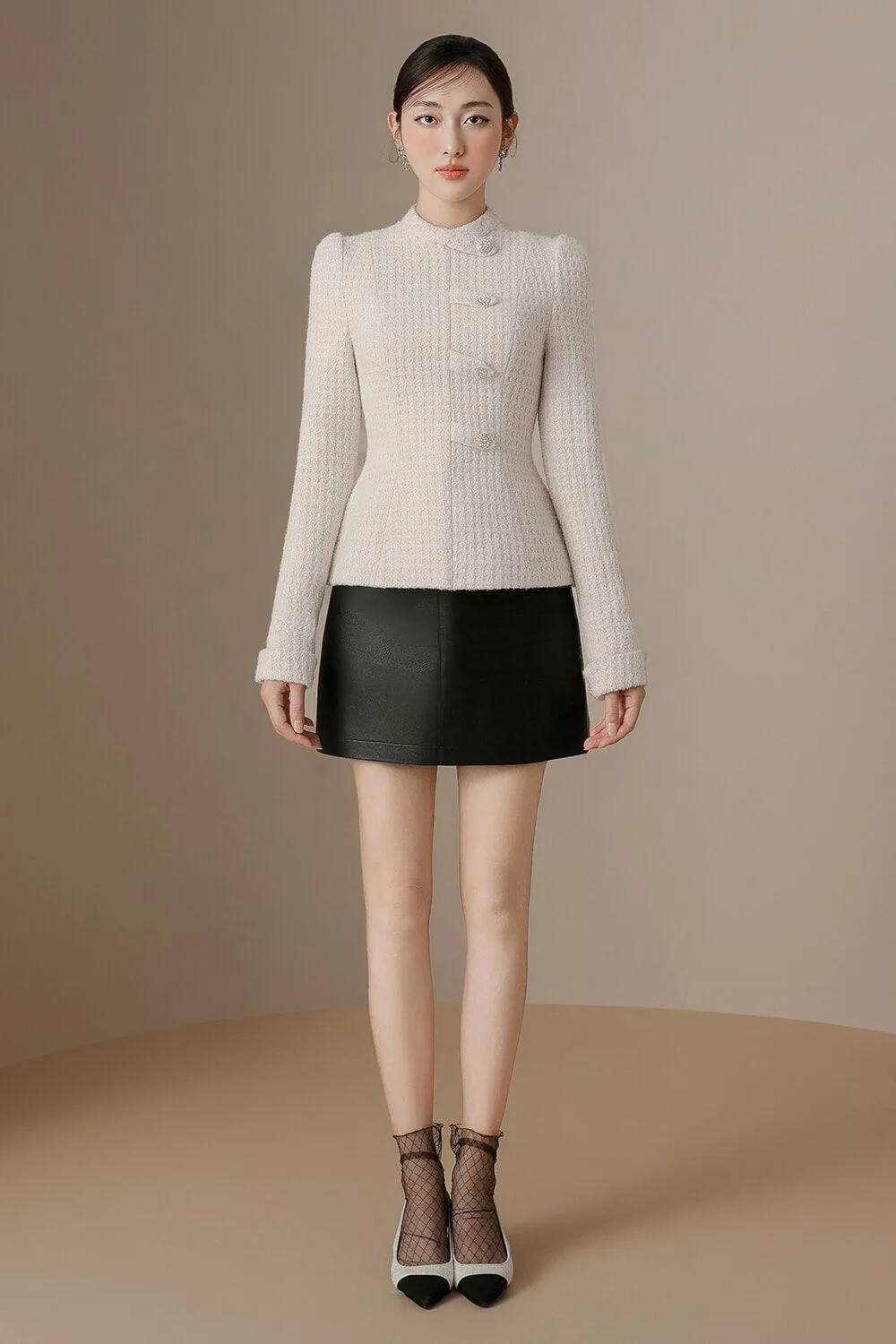 Colette A-line Back Zipper Leather Mini Skirt