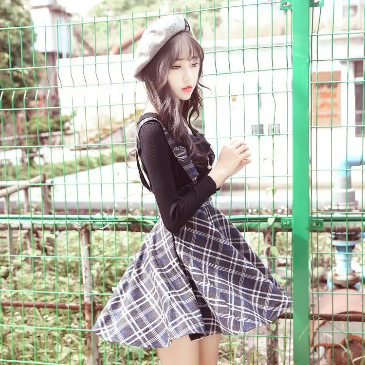 Condole Belt Tall Waist Grid Straps Skirt AD10161