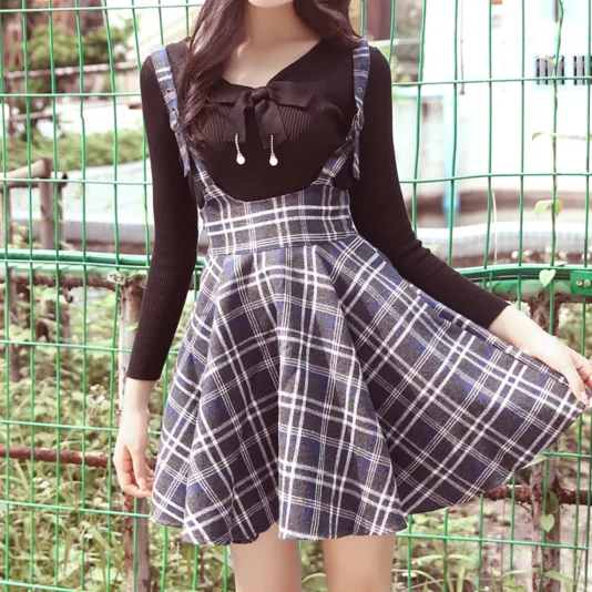 Condole Belt Tall Waist Grid Straps Skirt AD10161