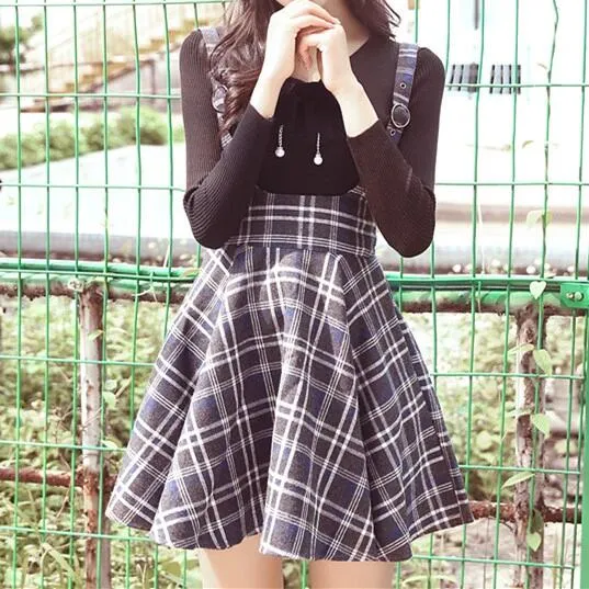 Condole Belt Tall Waist Grid Straps Skirt AD10161