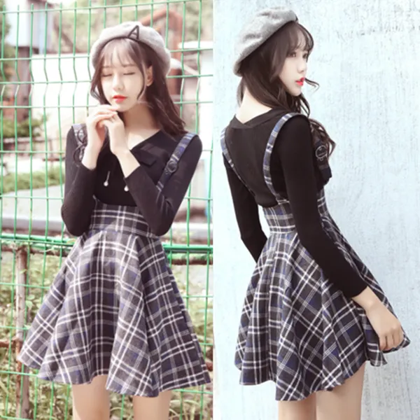 Condole Belt Tall Waist Grid Straps Skirt AD10161