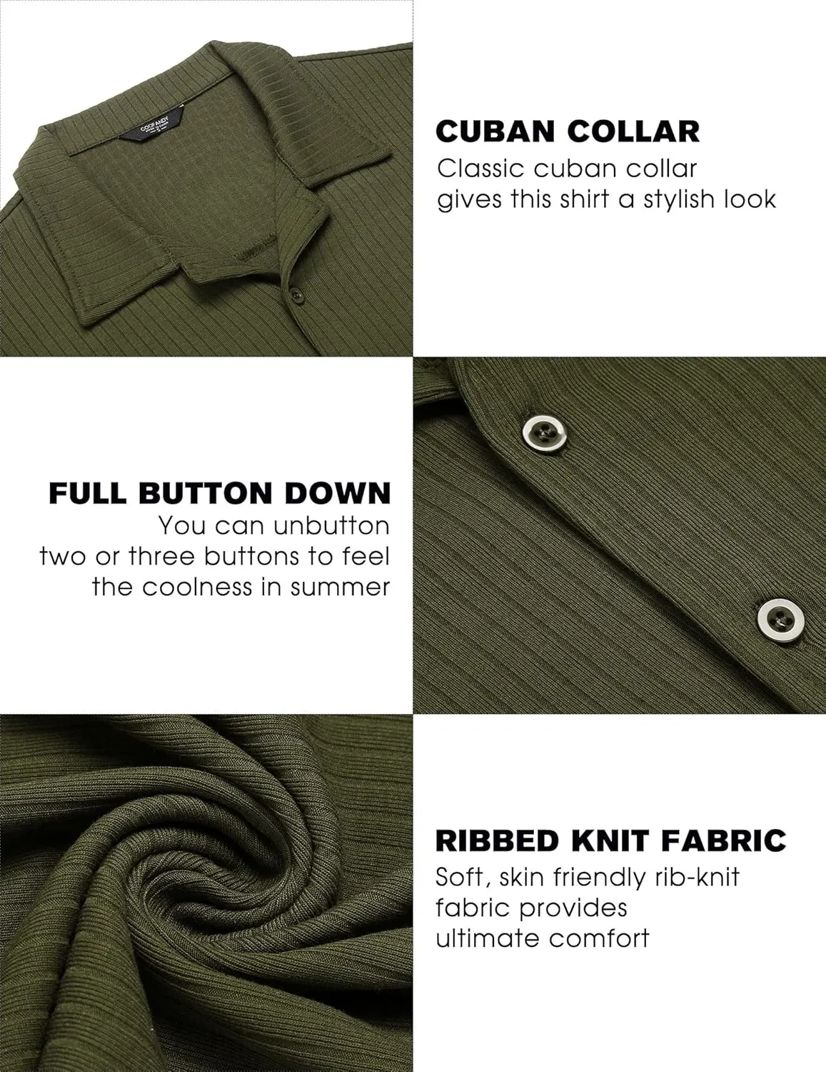 COOFANDY Mens Knit Button Down Shirt Short Sleeve Button Up Shirt Summer Casual Beach Tops