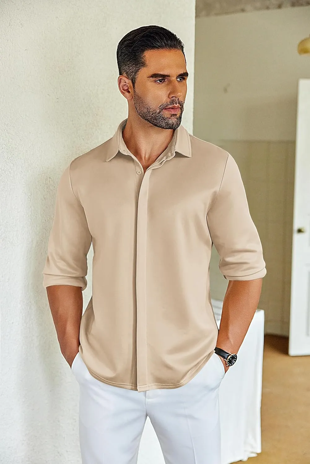COOFANDY Mens Long Sleeve Wrinkle Free Shirts Casual Button Down Shirt Stretch Dress Shirt