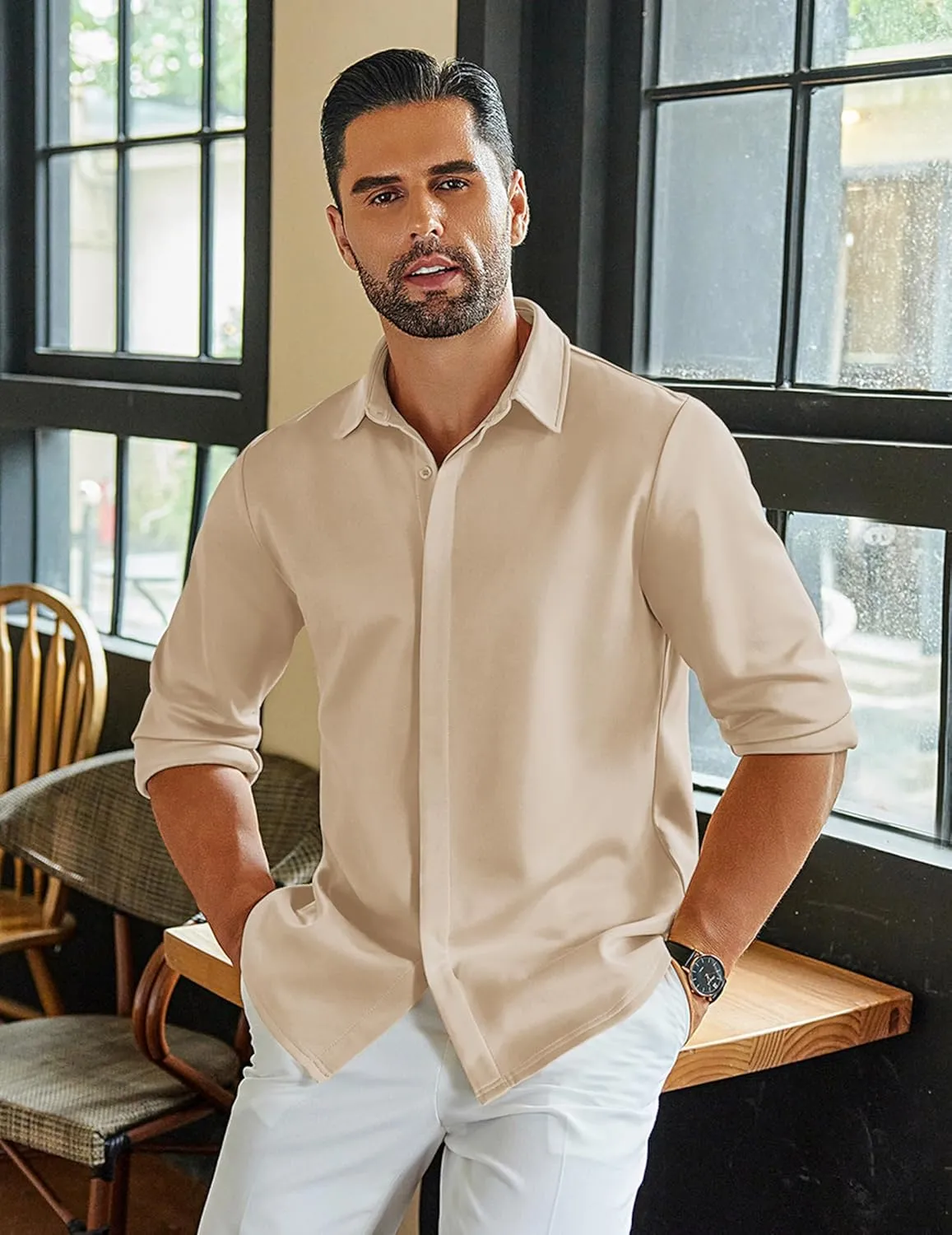 COOFANDY Mens Long Sleeve Wrinkle Free Shirts Casual Button Down Shirt Stretch Dress Shirt