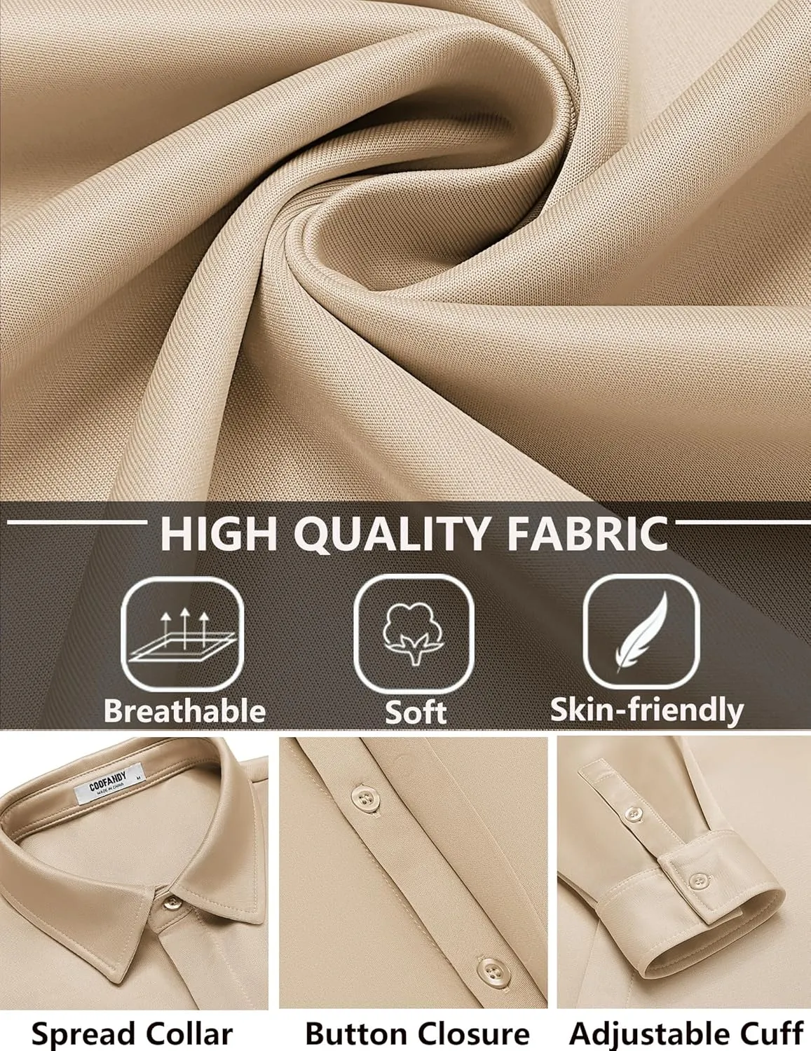 COOFANDY Mens Long Sleeve Wrinkle Free Shirts Casual Button Down Shirt Stretch Dress Shirt