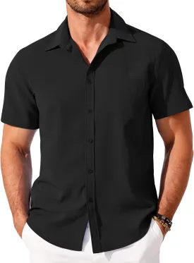 COOFANDY Shirts for Men Short Sleeve Button Down Shirt Casual Summer Beach Shirt