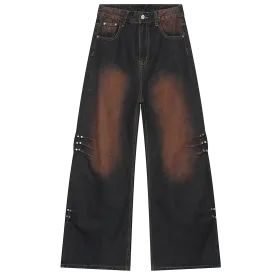 Copper Patina Sweep-Leg Riveted Denim Jeans