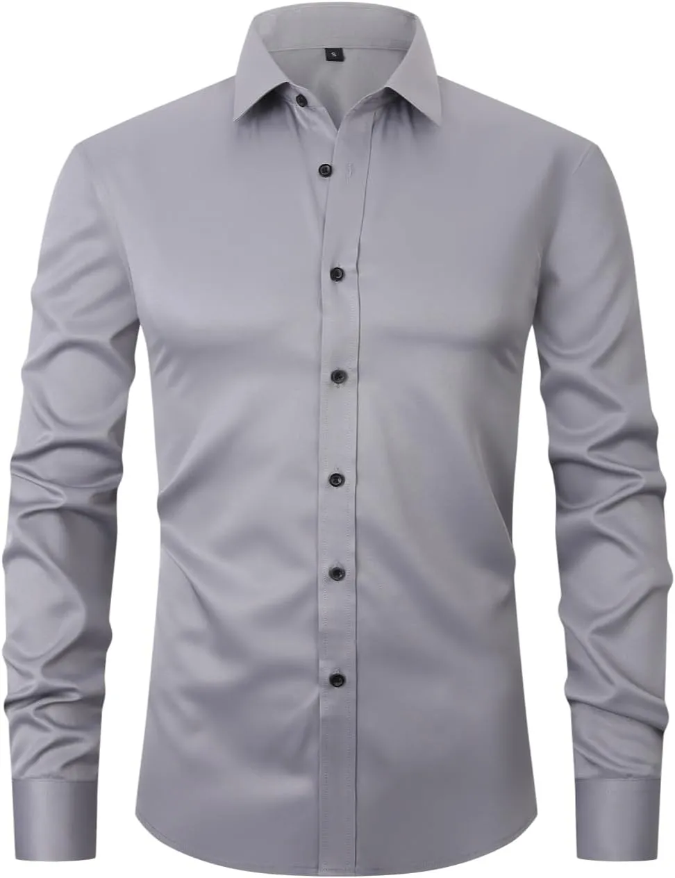 corfty Men Long Sleeve Dress Shirt - Regular Fit Stretch Free-Wrinkle Button Down Shirt