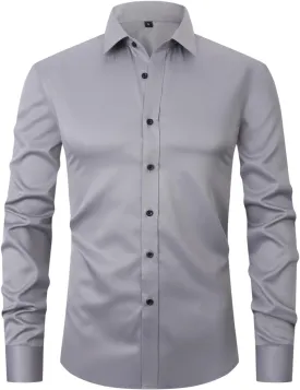 corfty Men Long Sleeve Dress Shirt - Regular Fit Stretch Free-Wrinkle Button Down Shirt