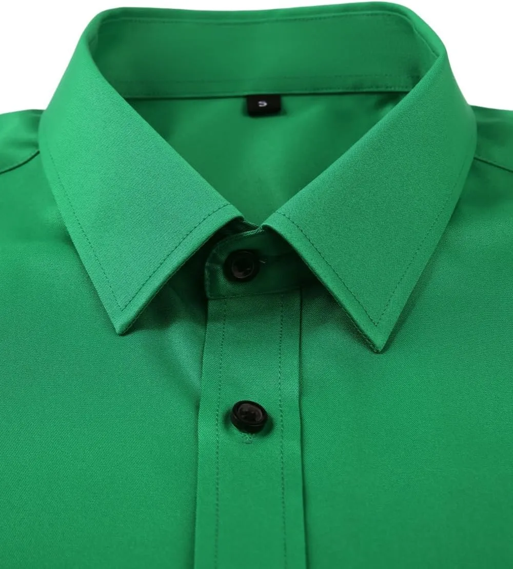 corfty Men Long Sleeve Dress Shirt - Regular Fit Stretch Free-Wrinkle Button Down Shirt