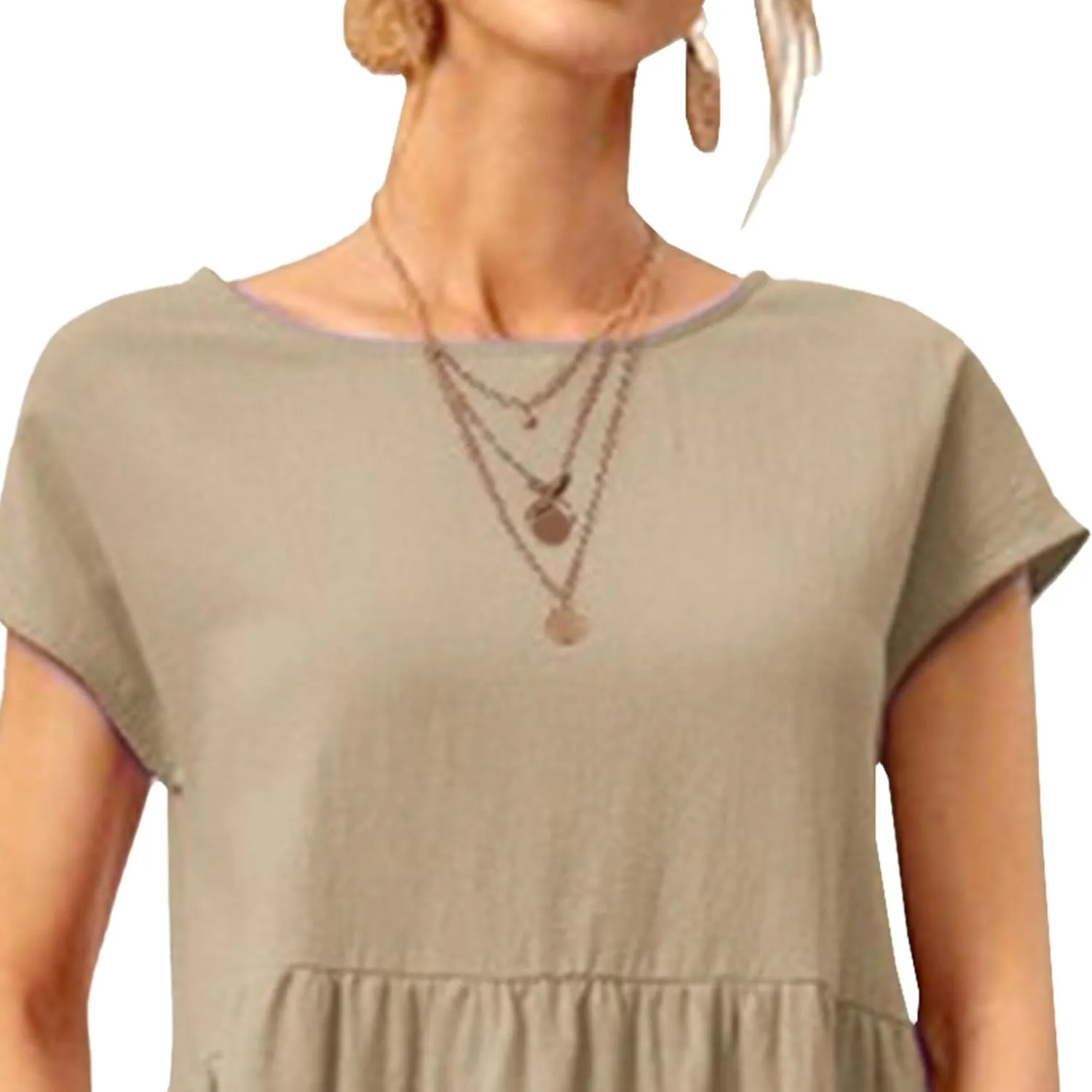 Cotton Dresses for Women Summer Short Sleeve T-Shirt Dress Casual Loose Fit Crewneck Midi Dresses with Pockets