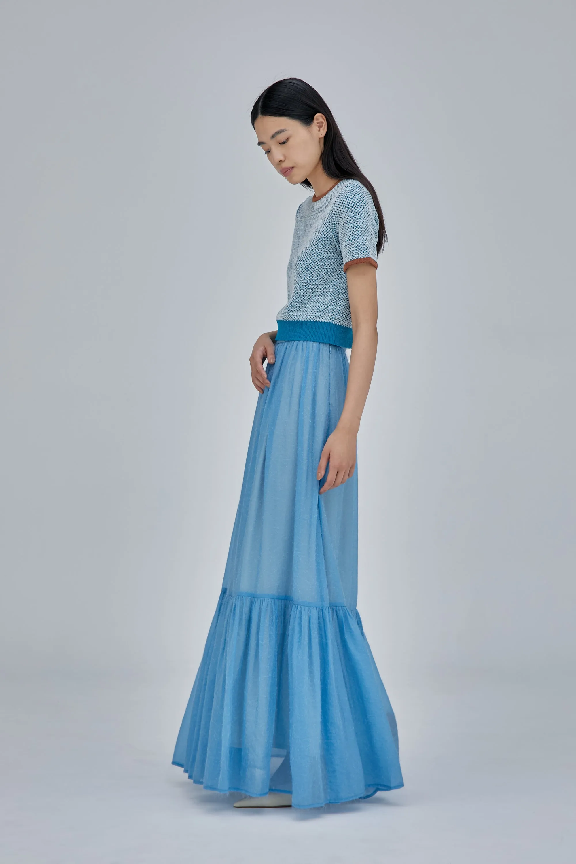Fluffy jacquard skirt (Light blue)