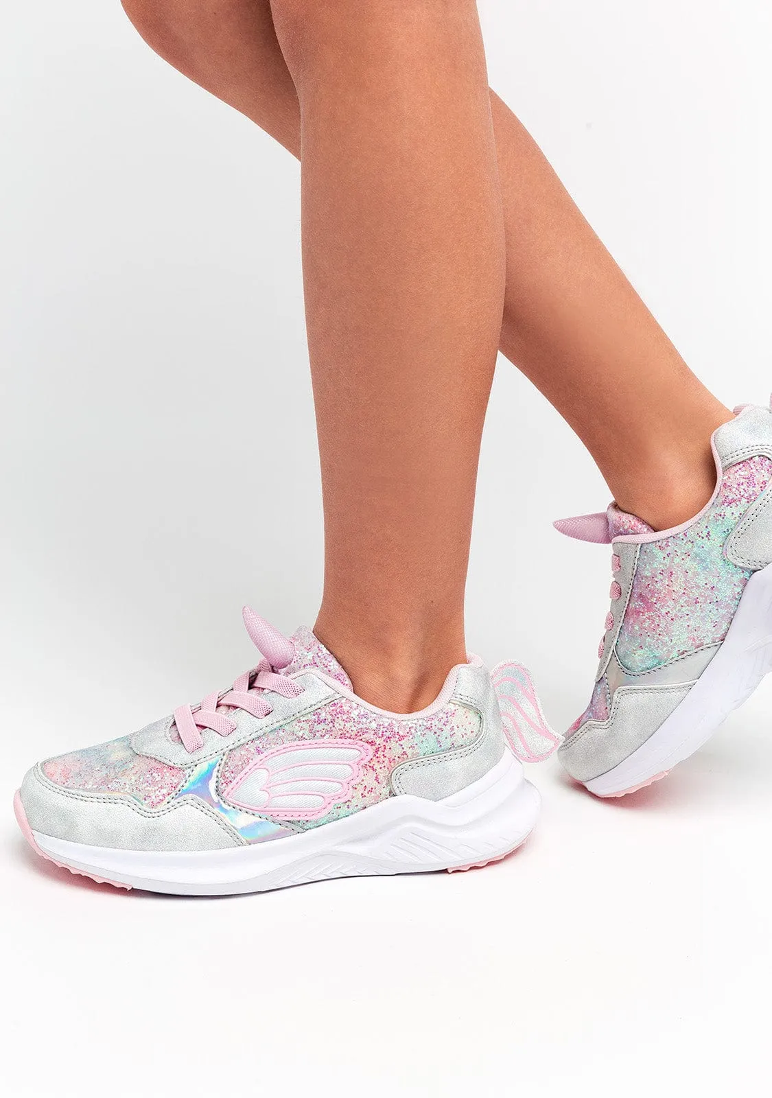 Girl's White Unicorn With Lights Sneakers Metallized