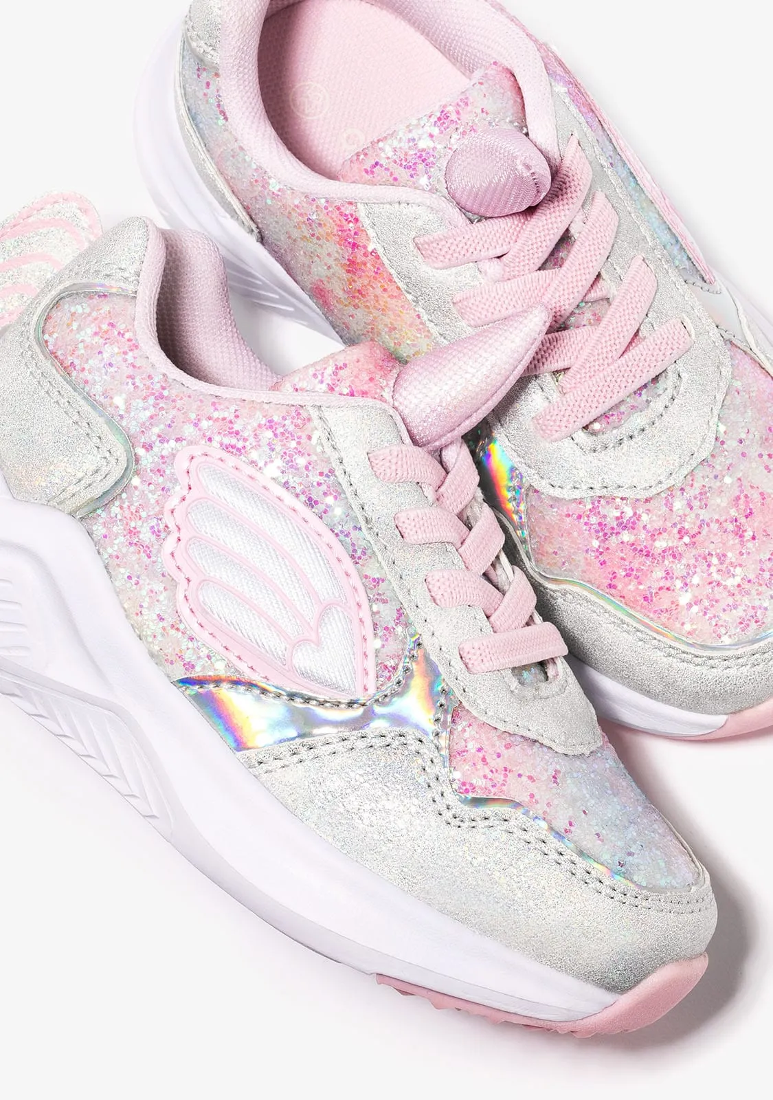 Girl's White Unicorn With Lights Sneakers Metallized