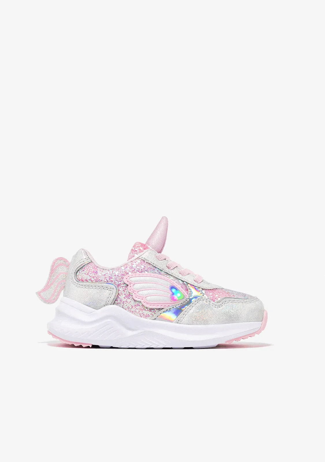 Girl's White Unicorn With Lights Sneakers Metallized