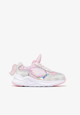 Girl's White Unicorn With Lights Sneakers Metallized