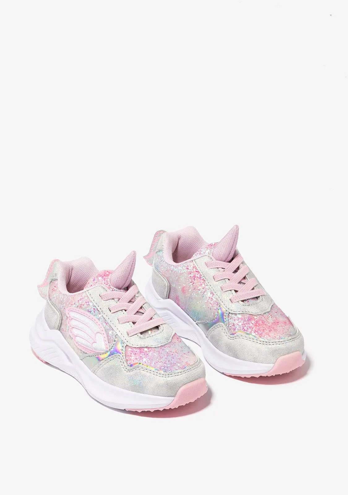 Girl's White Unicorn With Lights Sneakers Metallized