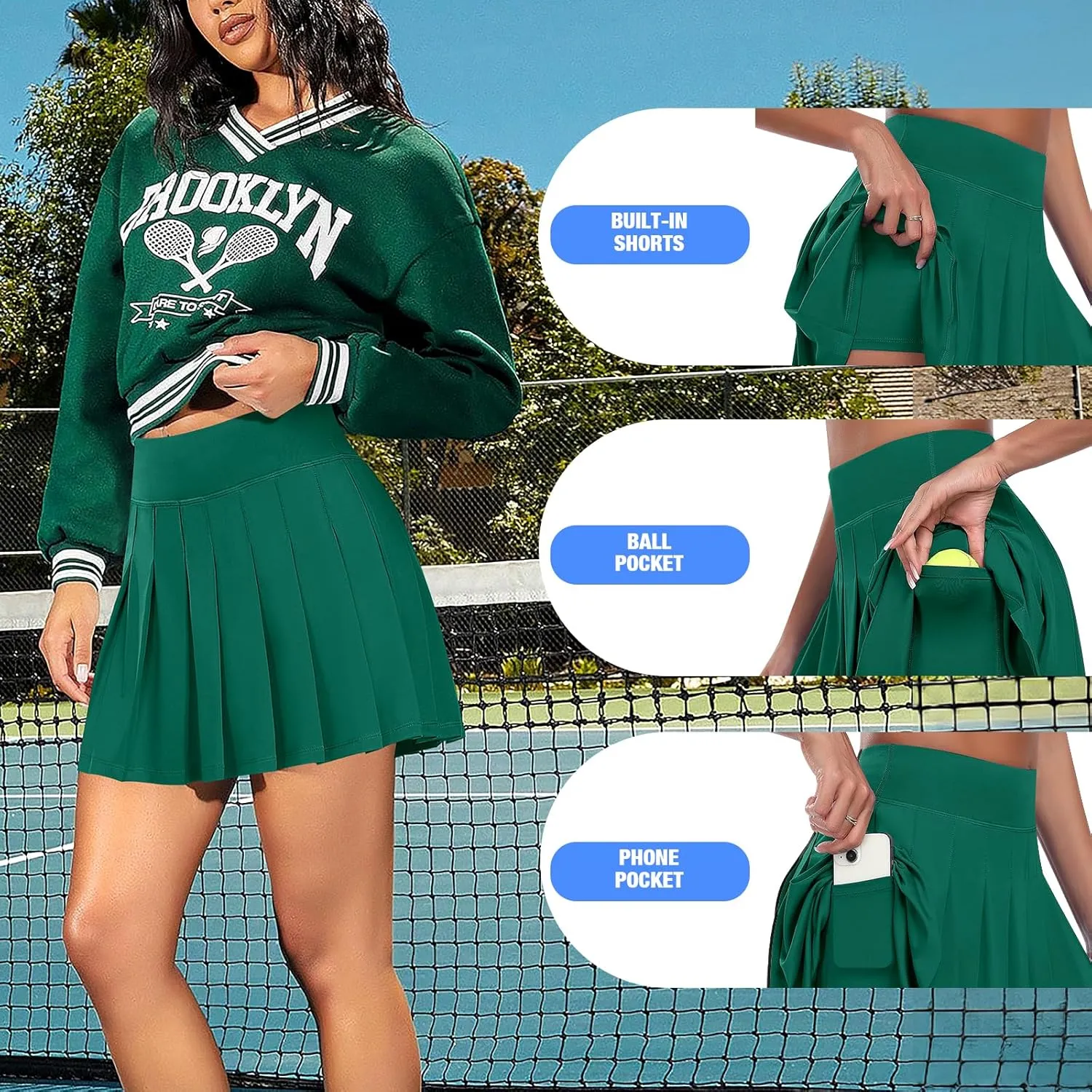 JoyGirl Womens Pleated Skirt with Shorts Tennis Skirt School Uniform Skirt Mini Skater Skirts Skorts with Pockets