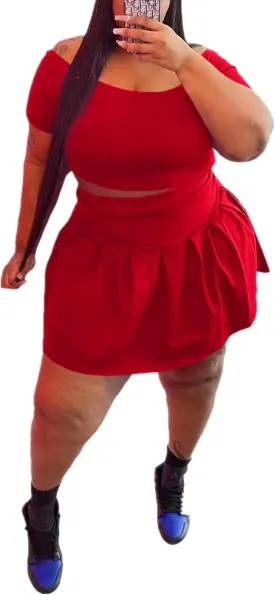 KELOVEPAN Pleated Short Skirt Sets Women 2 Piece Sweatsuits Sexy Plus Size Summer Two Piece Outfit Dress TrackSuit Set