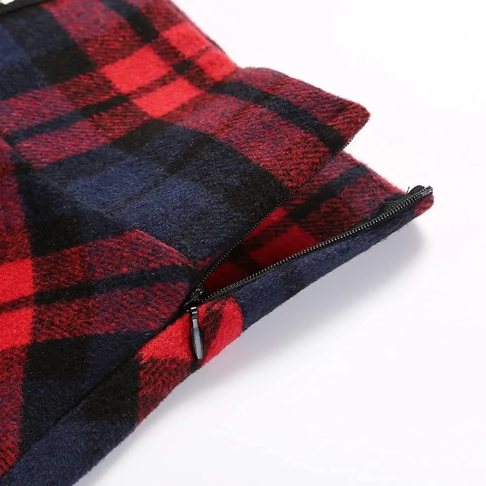 Kinghua Womens Warm Wool Plaid Mini Skirts High Waisted Lace Up Pleated Skater Skirts
