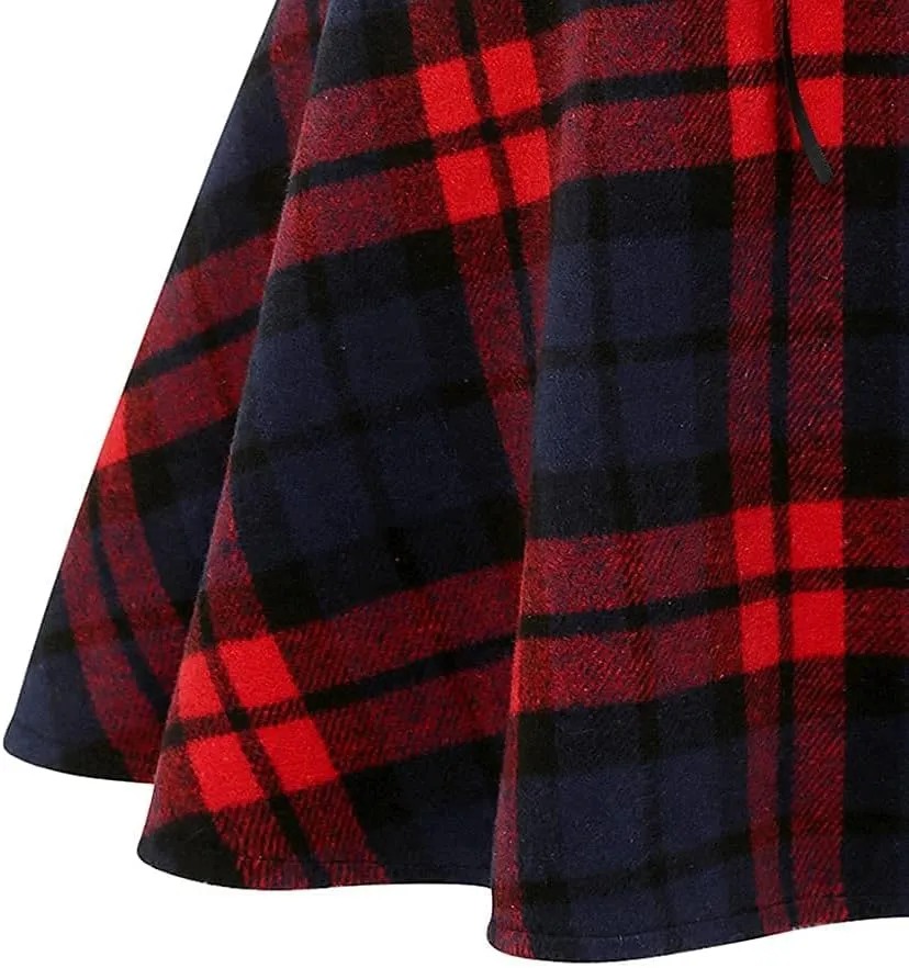 Kinghua Womens Warm Wool Plaid Mini Skirts High Waisted Lace Up Pleated Skater Skirts