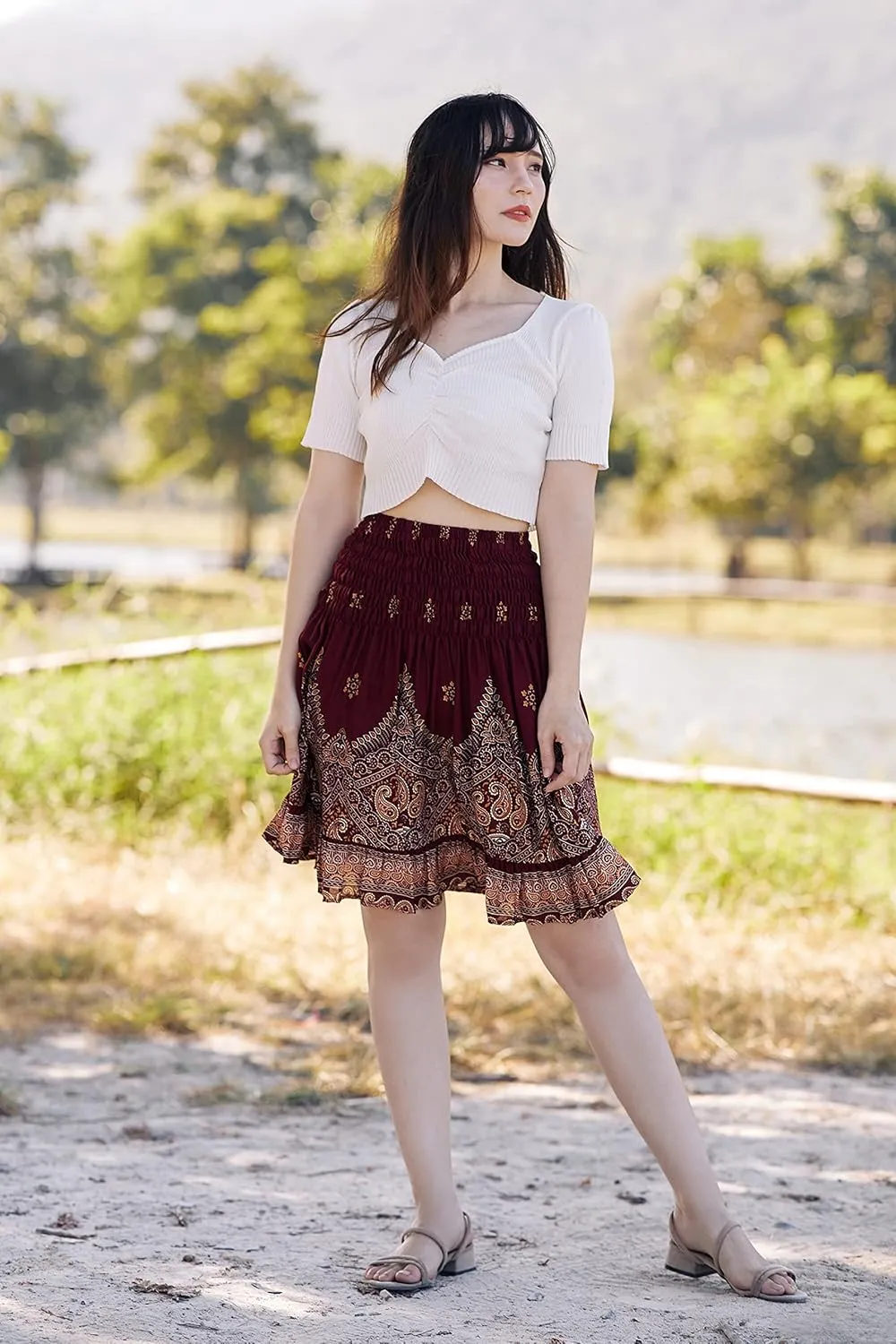 Lannaclothesdesign High Waisted Skirts for Women Short Flowy Summer Skirt Trendy Outfit Knee Length Boho Clothing Fall Skirts