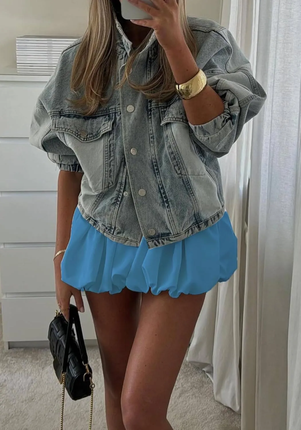 LETSVDO Women's Bubble Mini Skirt Y2k Puffy Pleated Ruffle Elastic Waist A Line Flare Balloon Cute Summer Short Skirts