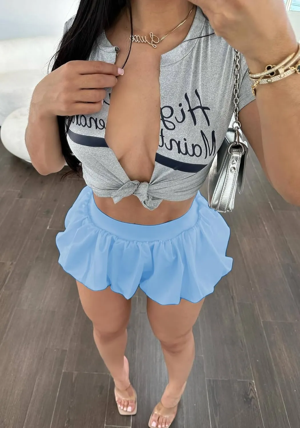 LETSVDO Women's Bubble Mini Skirt Y2k Puffy Pleated Ruffle Elastic Waist A Line Flare Balloon Cute Summer Short Skirts