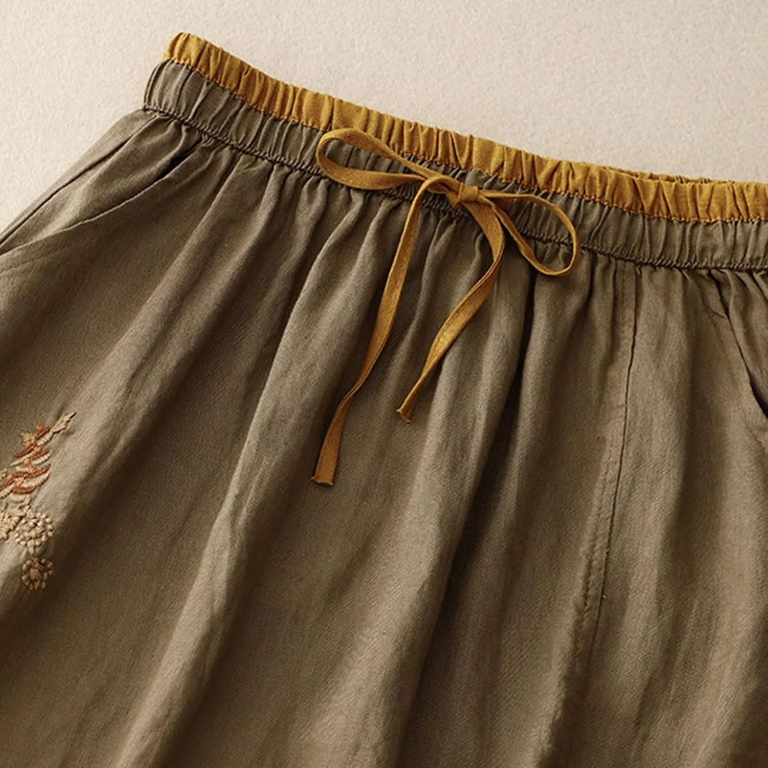 Linen Maxi Skirt, Women's Summer Bohemian Long Skirt, Cotton Elastic Waist Band Maxi Skirt Beach Party Holiday Skirt