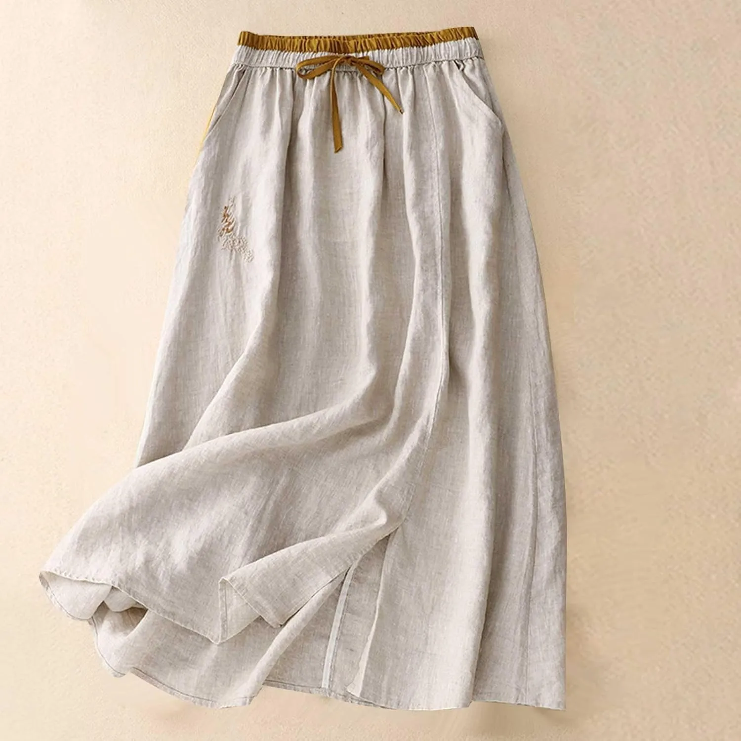 Linen Maxi Skirt, Women's Summer Bohemian Long Skirt, Cotton Elastic Waist Band Maxi Skirt Beach Party Holiday Skirt