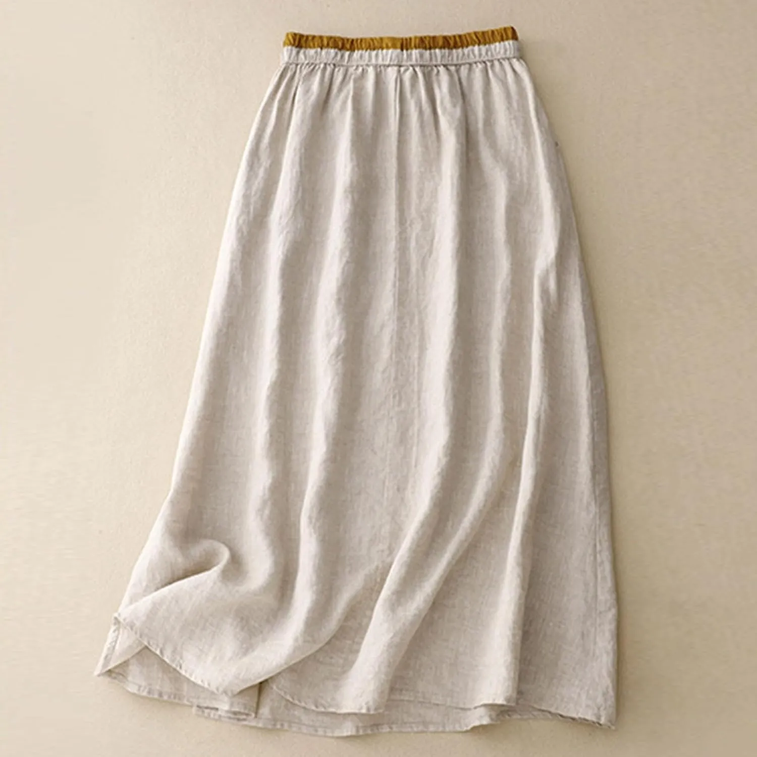 Linen Maxi Skirt, Women's Summer Bohemian Long Skirt, Cotton Elastic Waist Band Maxi Skirt Beach Party Holiday Skirt