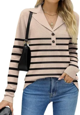 LOMON Womens Fall Sweaters 2024 Knitted V-Neck Collared Business Button Pullover Long Sleeve Winter Dressy Casual Jumper