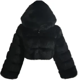 loveimgs Women Winter Fuzzy Hooded Cropped Faux Fur Jacket Puffer Coat Fluffy Parka Leather Warm Zip Up Teddy Coat
