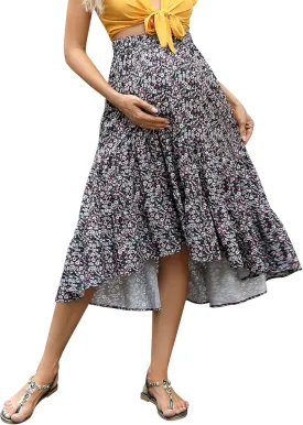 Maternity Skirt Women's High Waist Maternity Skirts Ruffled Tiered Casual A Line Swing Boho Skirts for Women