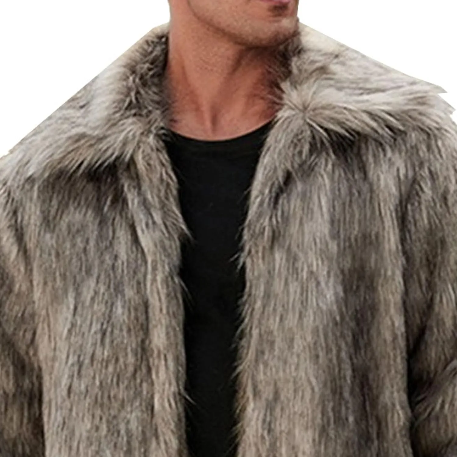 Men's Fox Fur Winter Coat Jackets Casual Fluffy Winter Long Jacket Faux Fur Turn-Down Collar Coat