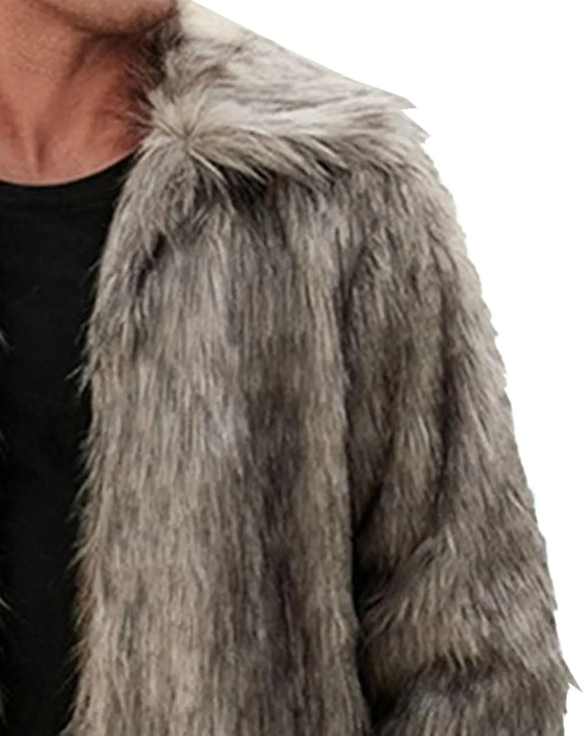 Men's Fox Fur Winter Coat Jackets Casual Fluffy Winter Long Jacket Faux Fur Turn-Down Collar Coat