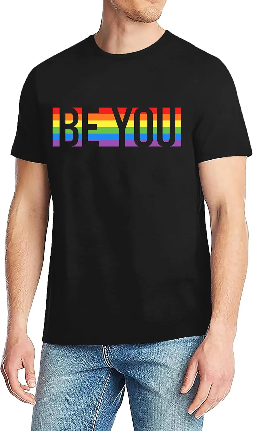 Men's Gay Pride Shirt : Rainbow Graphic Tees Be You T-Shirt LGBT Equality Short Sleeve Blouse Tops