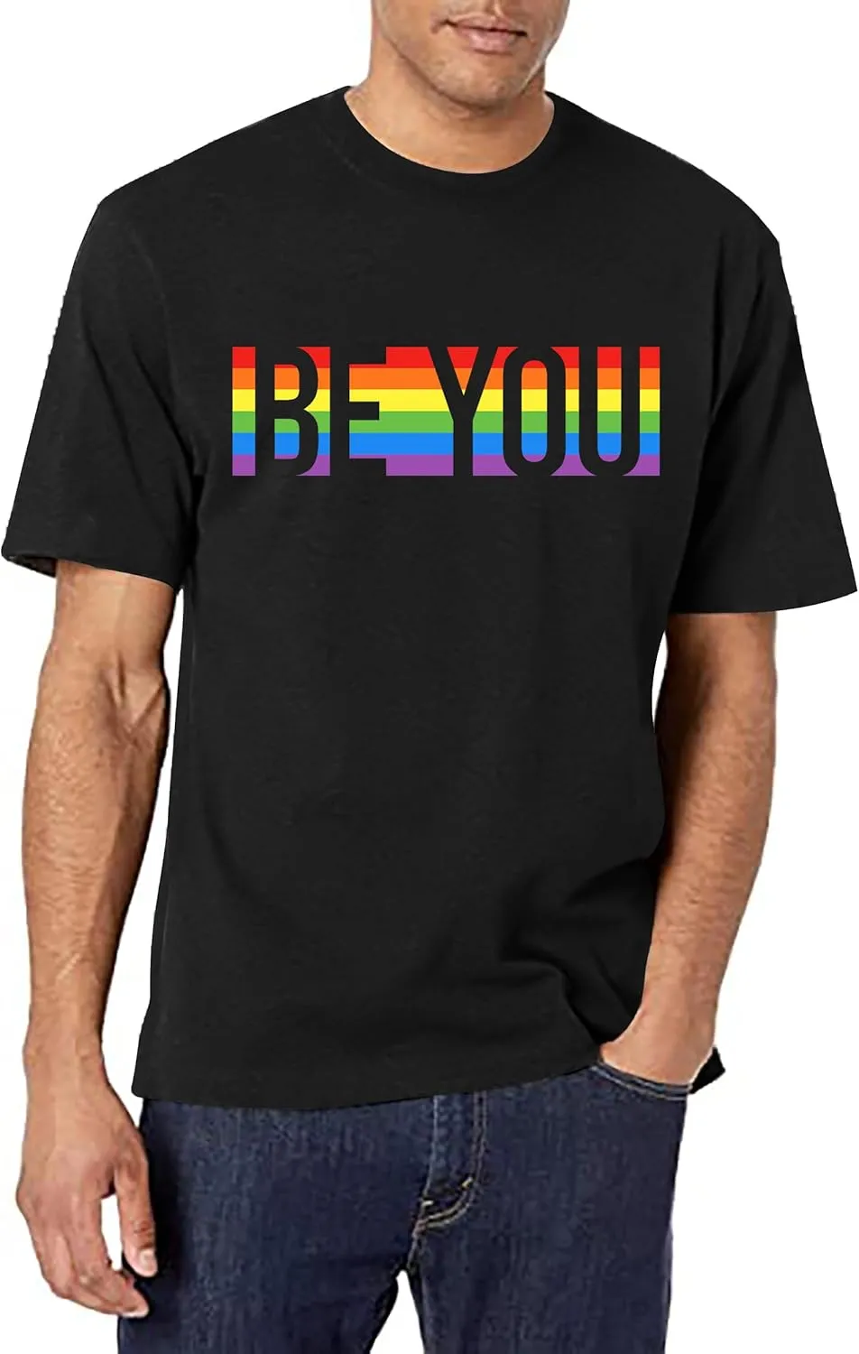 Men's Gay Pride Shirt : Rainbow Graphic Tees Be You T-Shirt LGBT Equality Short Sleeve Blouse Tops