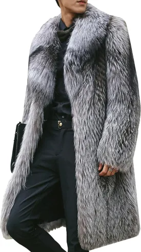 Men's Warm Fur Turn Down Collar Overcoat Fashion Long Sleeve Fluffy Coat Casual Long Soft Jacket Outerwear